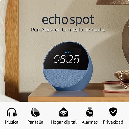 Echo Spot con Alexa sobre una mesita de noche