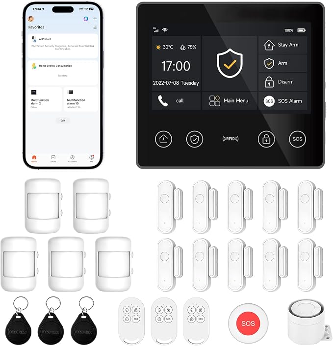 Kit de alarma WiFi XUK con panel táctil y sensores